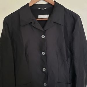 MaxMara Flax Linen Blend Black Shirt Jacket Lagenlook Button Down Size 10